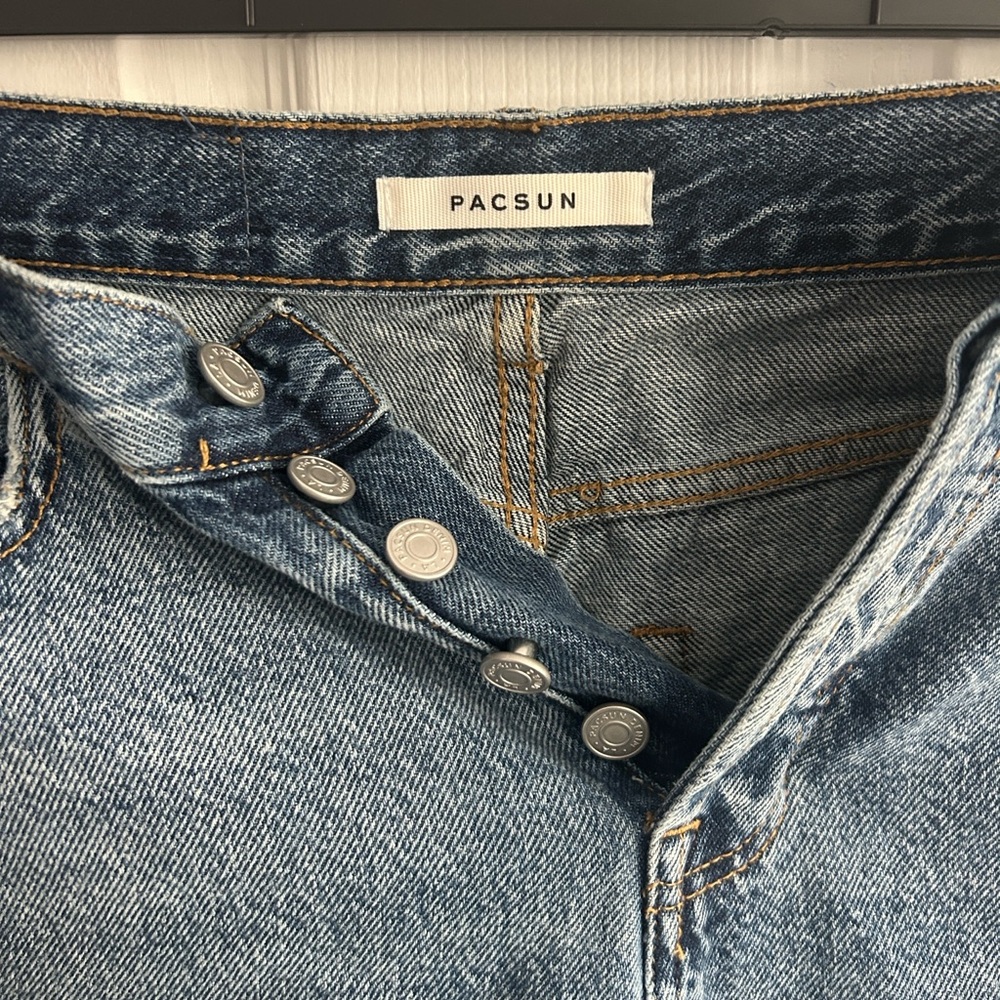 PacSun High Rise Straight Distressed Blue Denim Jeans Size 25 - Picture 3 of 12